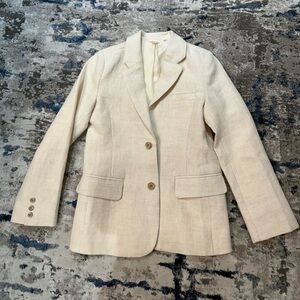 Tailored Cream Linen-Blend Single-Breasted Blazer